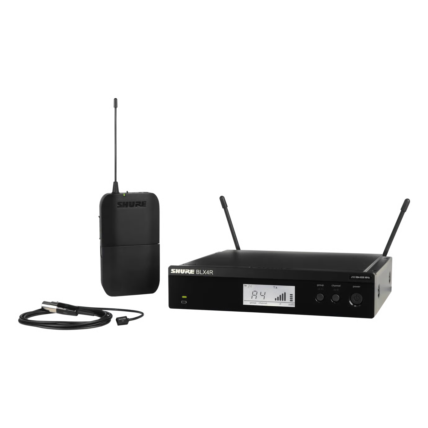 Sistema Inalámbrico de Presentador Montable en Rack con Micrófono de Solapa Miniatura WL93---BLX14R/W93