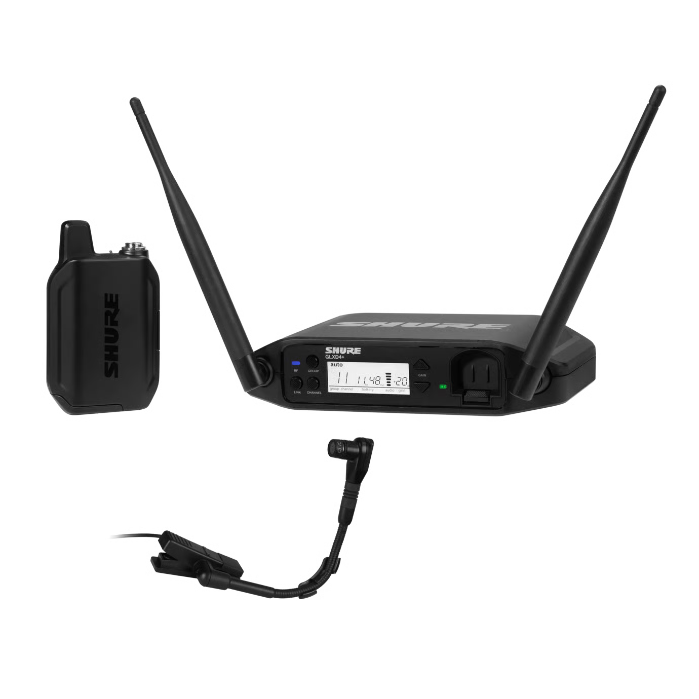 Sistema inalámbrico digital para instrumento con micrófono flexible cuello de ganso --GLXD14+/B98