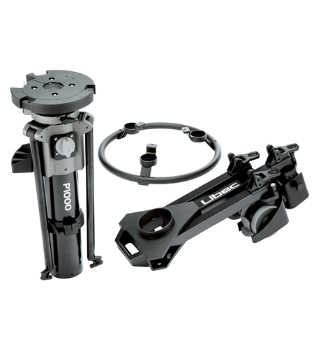 Sistema de pedestal Libec QD-10PD con cabezal QH1, columna de pedestal P1000 y plataforma rodante DL-15B