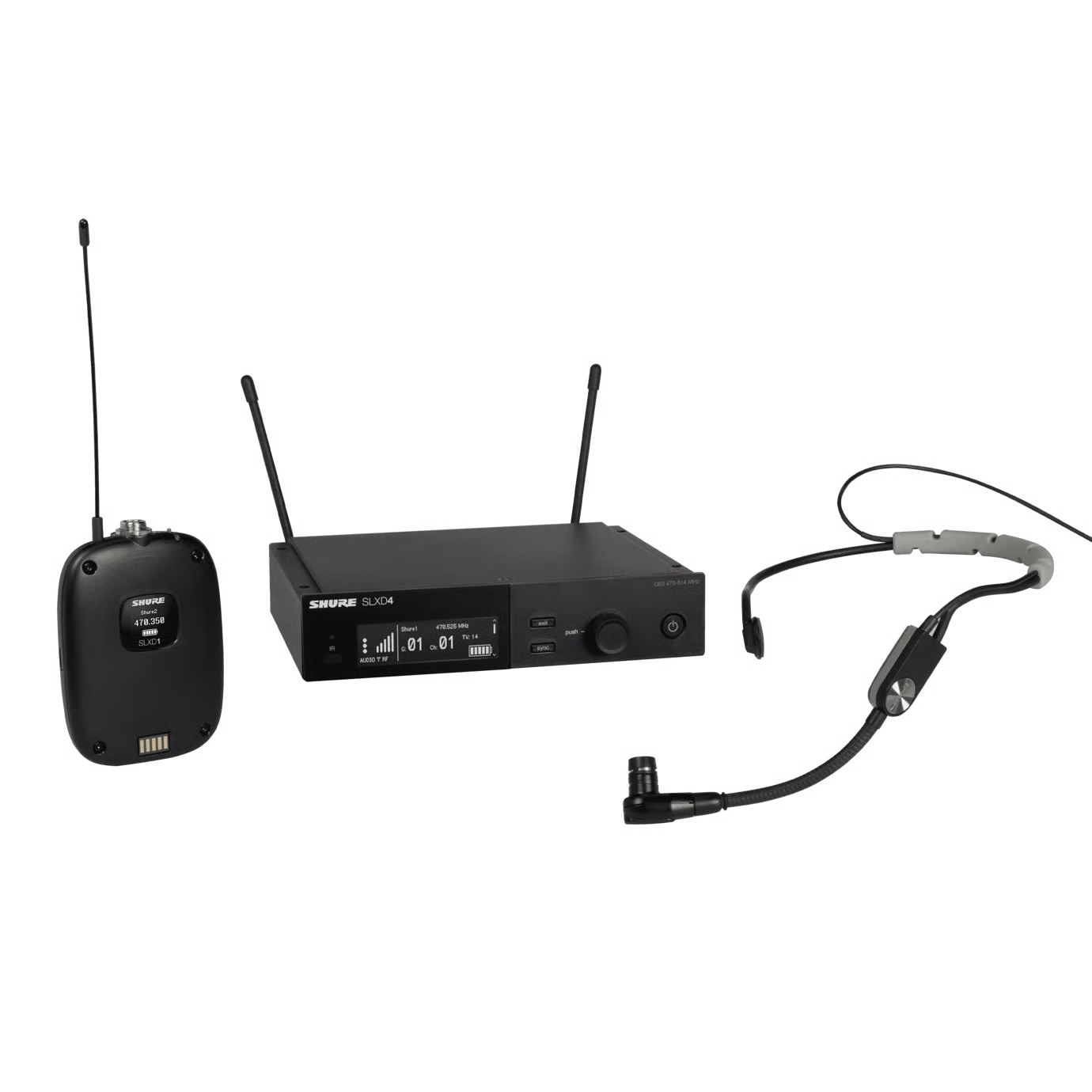 Sistema inalámbrico con transmisor de cuerpo SLXD1 y micrófono con auriculares SM35
