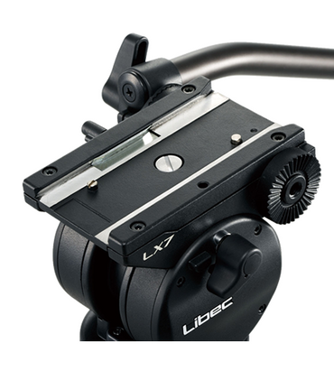 Sistema de trípode de aluminio de dos etapas Libec LX10 Studio y cabezal H65B con asas panorámicas dobles y plataforma rodante esparcidora