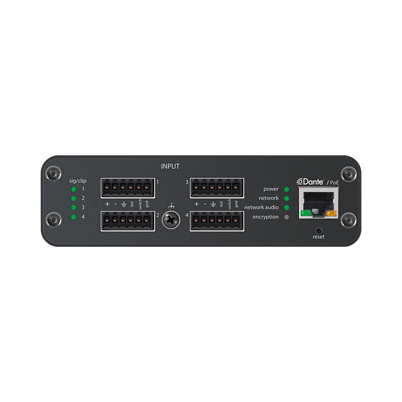Interfaz de red de audio de micrófono/línea Dante de 4 canales Shure ANI4IN (entradas de bloque)