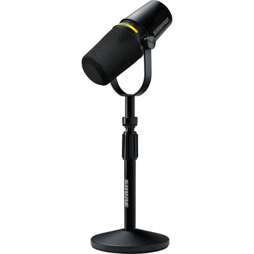 Micrófono Shure MV7+-K Podcast XLR/USB con soporte de escritorio Gator (negro)