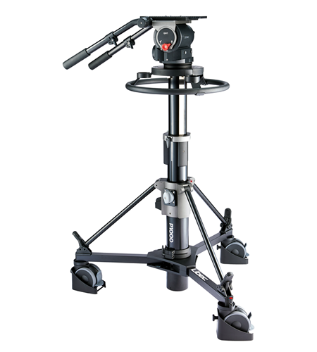 Sistema de pedestal Libec QD-10PD con cabezal QH1, columna de pedestal P1000 y plataforma rodante DL-15B