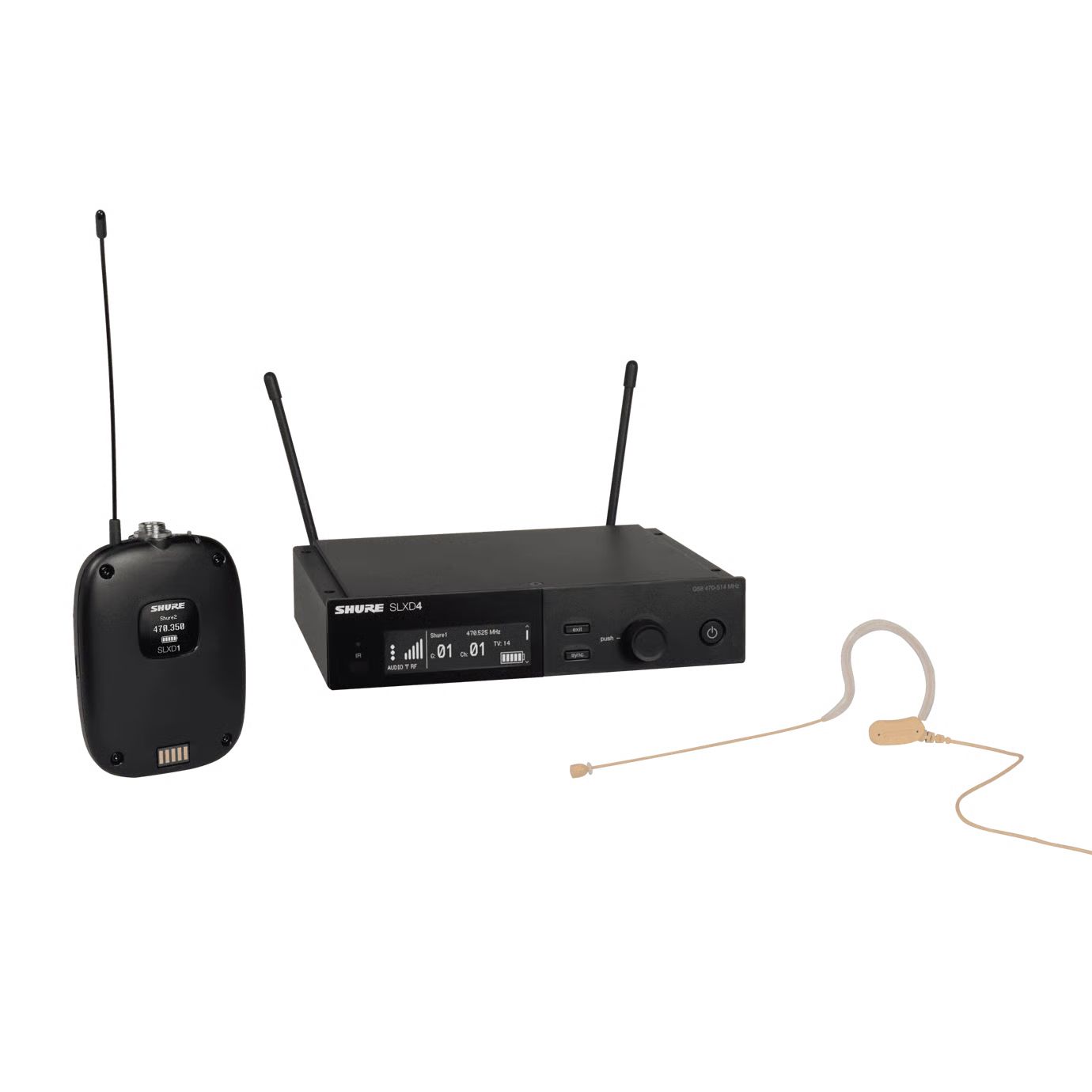 Sistema inalámbrico con transmisor Bodypack SLXD1 y micrófono de cabeza auricular MX153T